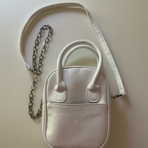 NEW White Faux Soft Patent Leather Bag Purse Handles Crossbody Chain Strap